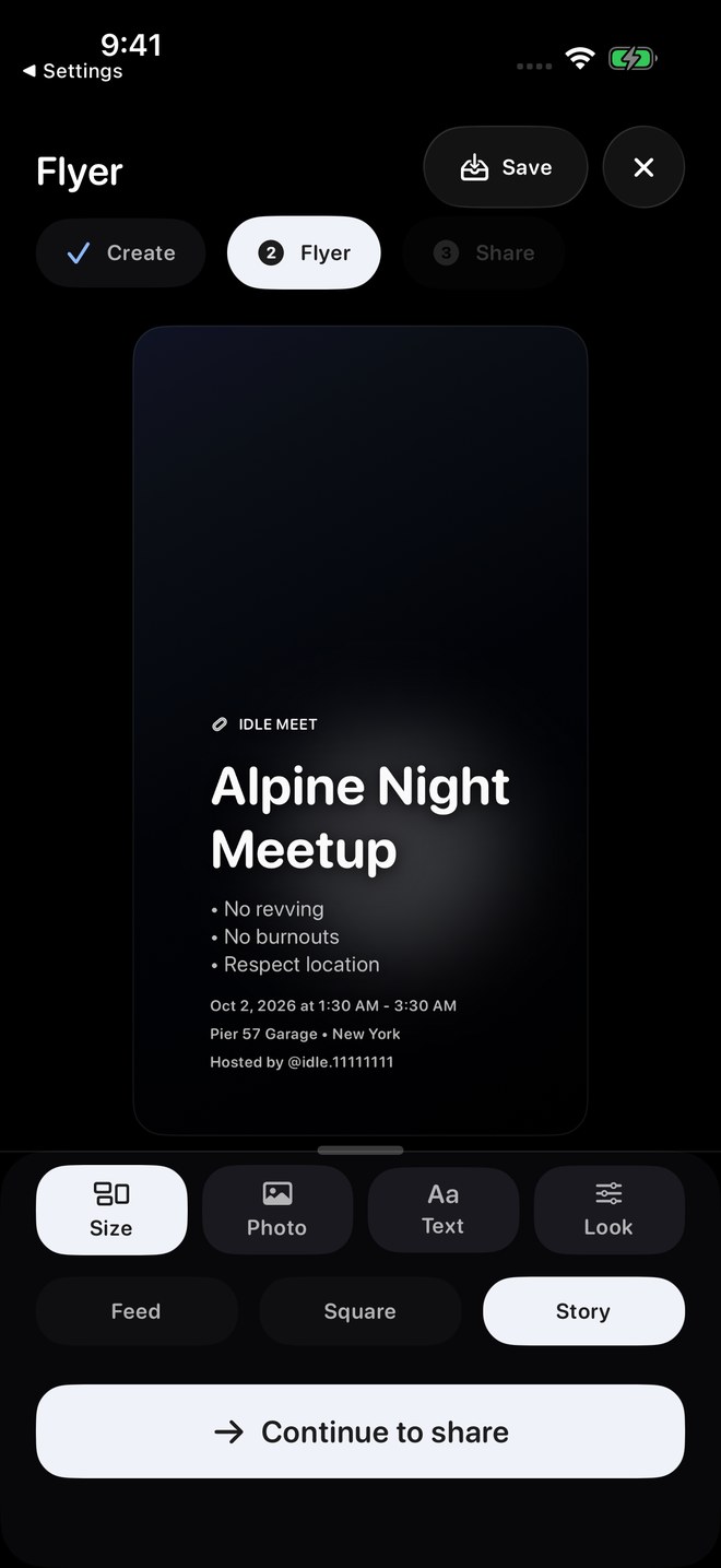 Flyer preview with Story selected.