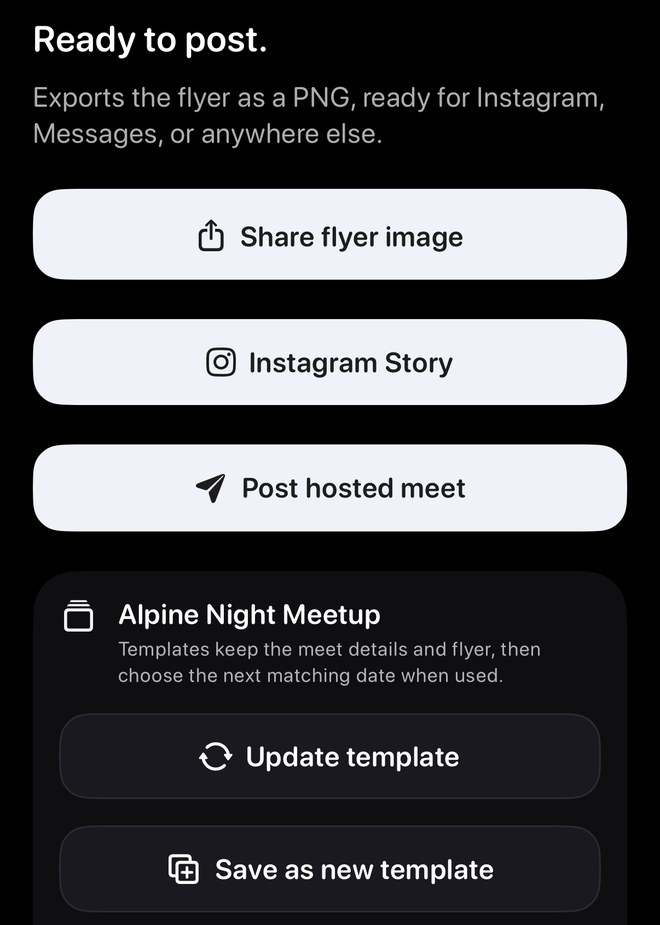 Share stage with Update template and Save as new template.