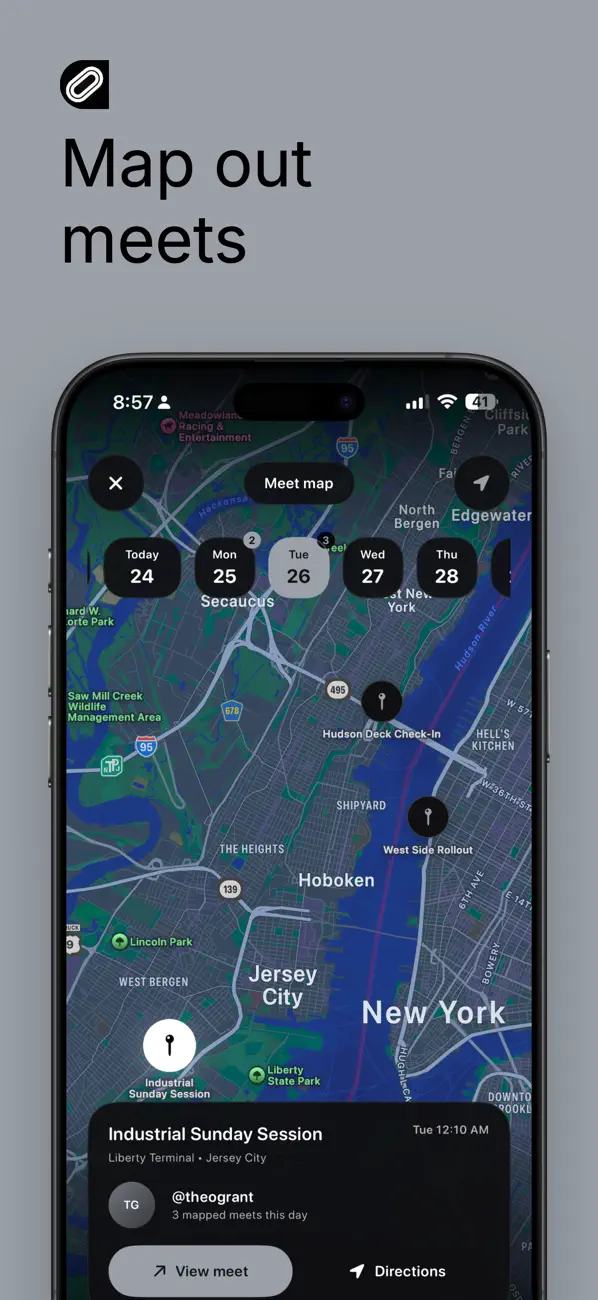 Official Idle App Store preview showing nearby meets on the meet map